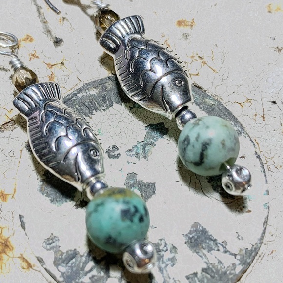 Howlite “turquoise”/Sterling Earwires by Susan Ray - Picture 3 of 3